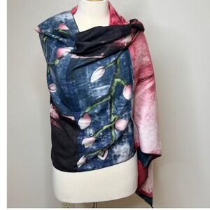 Pantonight Oversized Soft Floral Scarf Shawl Red Blue Artistic Print